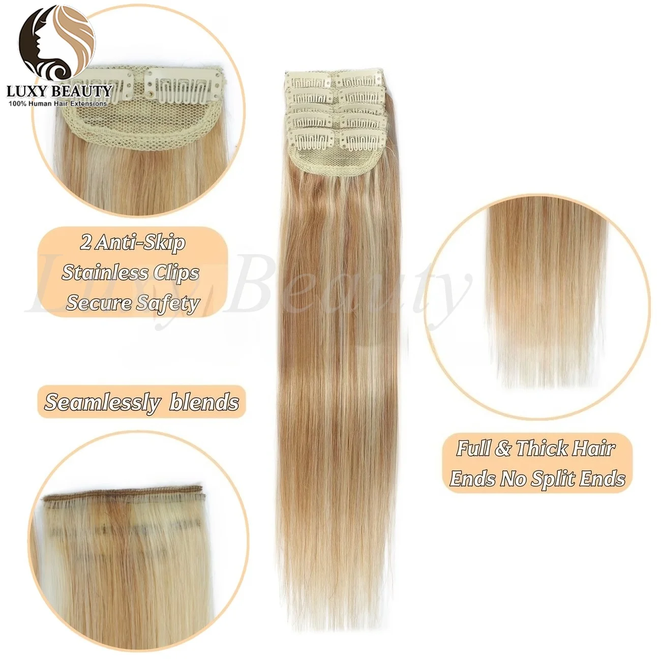 Blonde 5pieces Clip in Hair Short Clip In Hair Extensions Real Human Hair Brown Invisible Mini Short Clip in Hairpiece for Women image 2