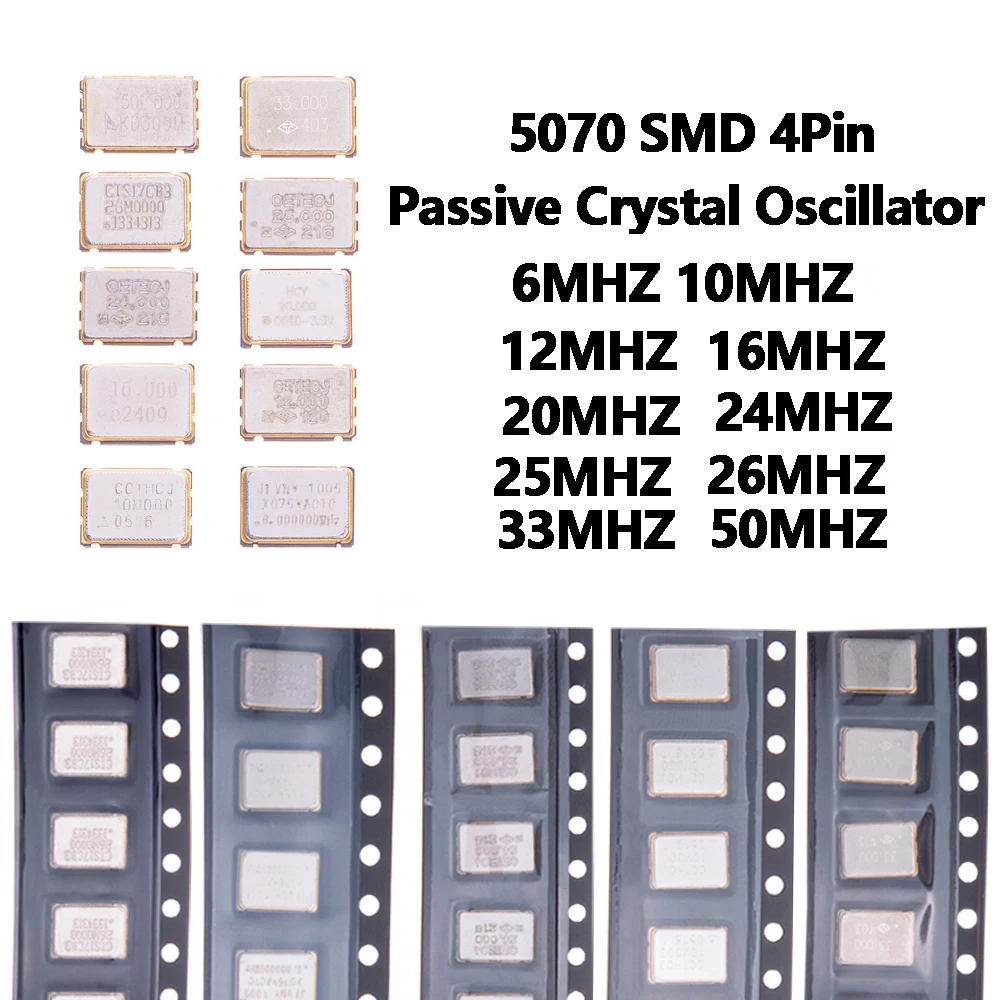 5PCS 26MHZ  5070 SMD 4Pin Passive Crystal Oscillator - High Precision Quartz Resonator 33MHZ 50MHZ  25MHZ