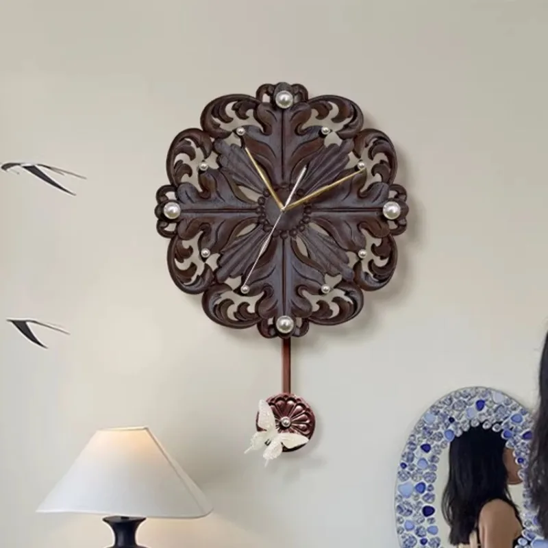 Digital Wall Clocks Stereoscopic Pearl Wall Clock Vintage Aesthetic Living Room Decoration Timepiece Creativity Flower Clocks