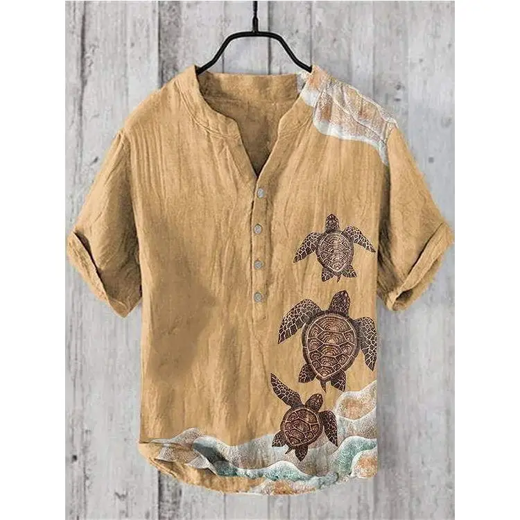 

Мужская свободная рубашка с V-образным вырезом и 3D-принтом животных, повседневная, с коротким рукавом, из тонкого полиэстера, весна-лето, модная модель