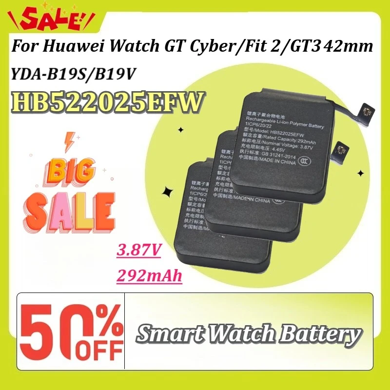 HB522025EFW 3.87V 292mAh Replacement Watch Battery for Huawei Watch GT Cyber/Fit 2/GT3 42mm YDA-B19S/B19V Smart Watch Battery
