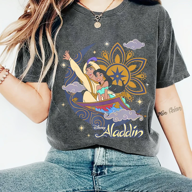 السيدات علاء الدين الأميرة الياسمين و قزم تي شيرت المرأة تي شيرت الصيف جديد موضة غير رسمية الرجال والنساء ملابس الشارع #1