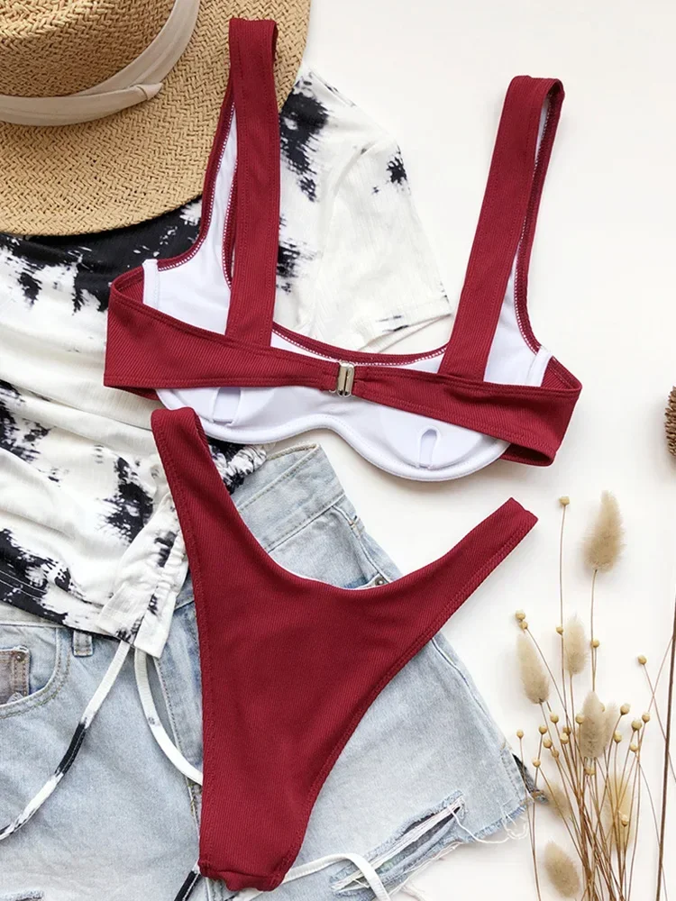 Sexy V-bar con ferretto Triangolo Bikini Costume da bagno femminile Donna Perizoma Costumi da bagno Bikini a due pezzi Push Up Bagnante Costume da bagno Swim