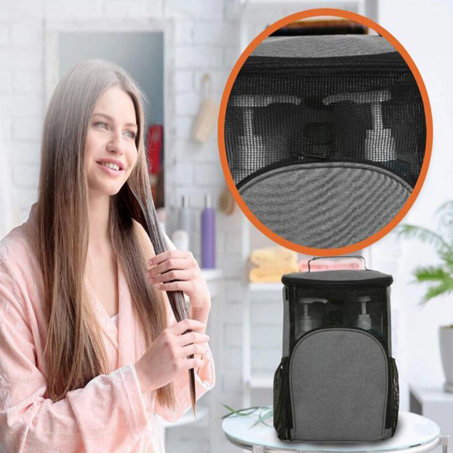 Borsa da toilette in rete con contenitore per doccia sospeso di grande capacità - 8,9 pollici