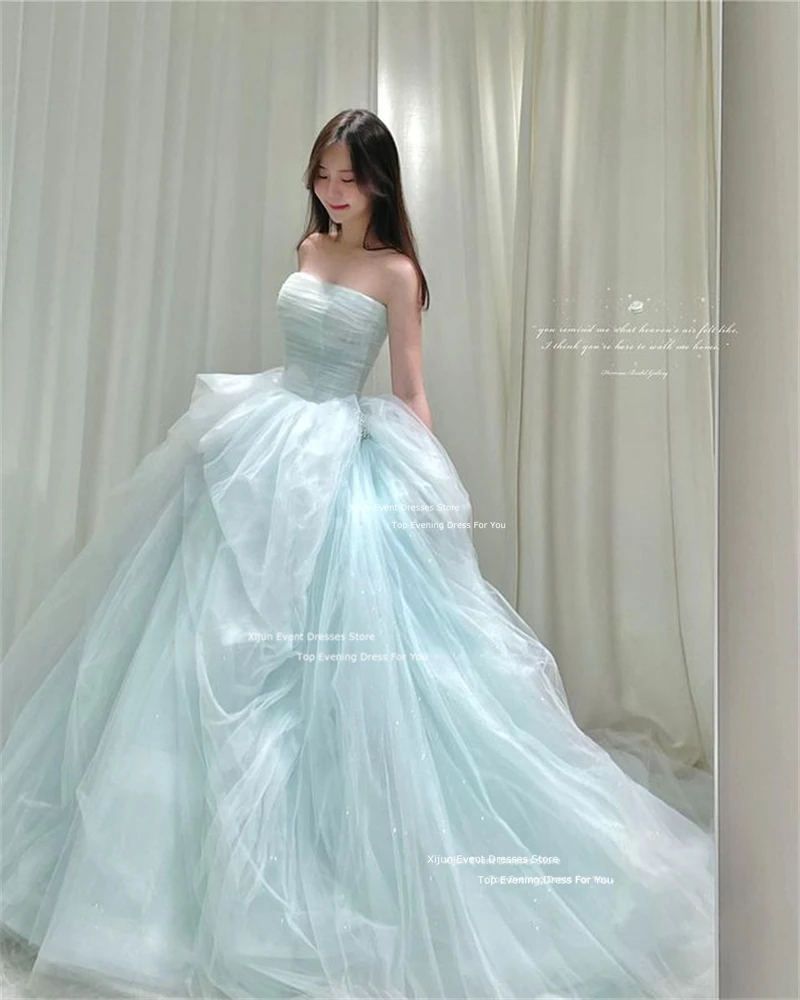 Xijun Princess Mint Tulle Wedding Dresses A-Line Korean Photo Shoot Long Prom Dresses Sleeveless Wedding Party Dress Customized