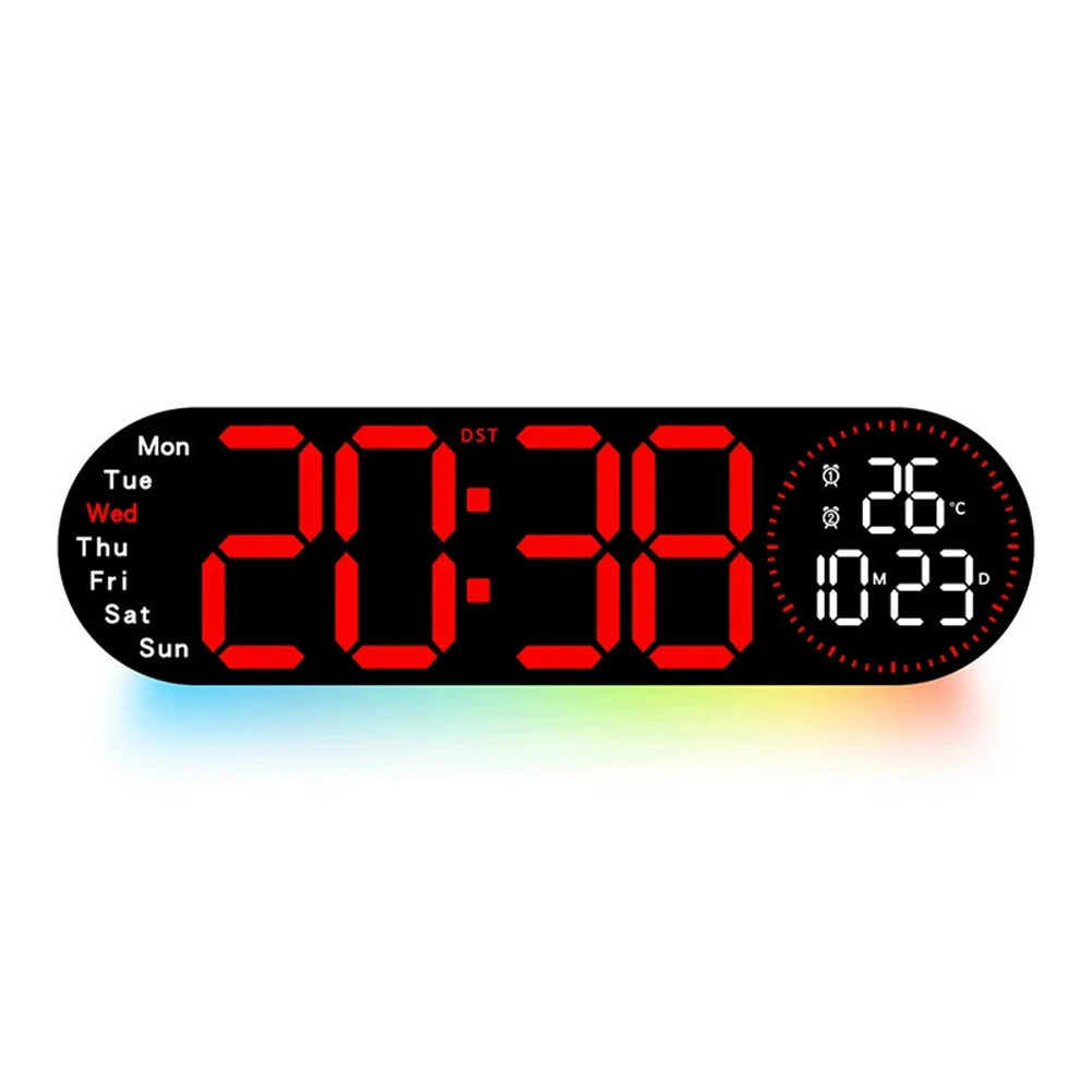 

Modern LED Digital Wall Clock with Multi Color Ambient Lights and Remote Control for Effortless Time Management