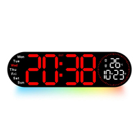 Modern LED Digital Wall Clock with Multi Color Ambient Lights and Remote Control for Effortless Time Management