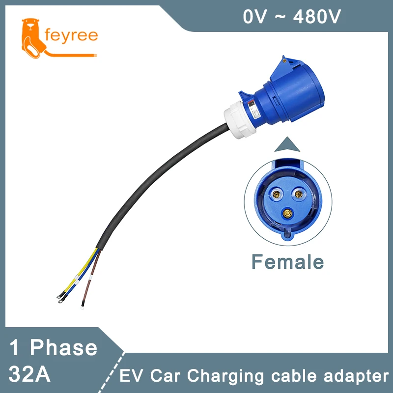 Fey123-Chargeur EV Portable avec Prise Femelle CEE, Adaptateur 3 Broches, Connexion Étanche, Prise Murale, 32A, 1Phase, 7KW