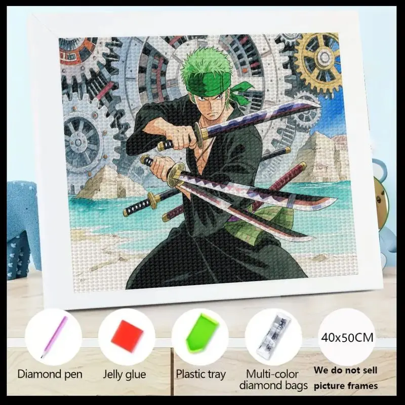 

1 шт. One Piece Roronoa Zoro 5D DIY Набор для алмазной живописи, полная дрель Аниме Фехтовальщик Набор драгоценных камней для взрослых и детей, хрустальная брилла