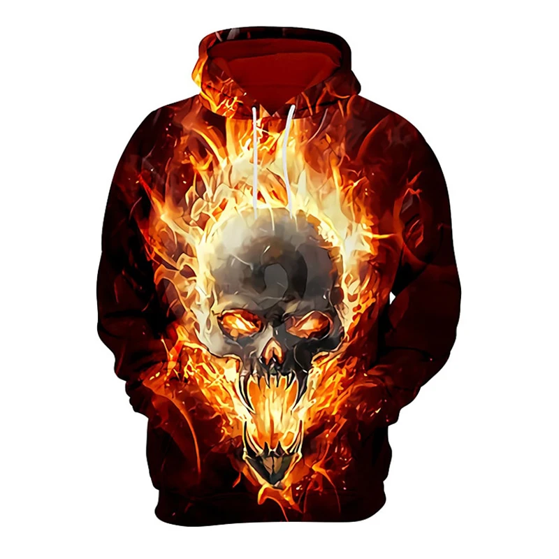 Mens Skull Flame 3D Printed Hoodie, Hip Hop Trend,Harajuku Oversized Clothes,Gothic Hoodie, Autumn Casual Sweatshirt,Fashionable