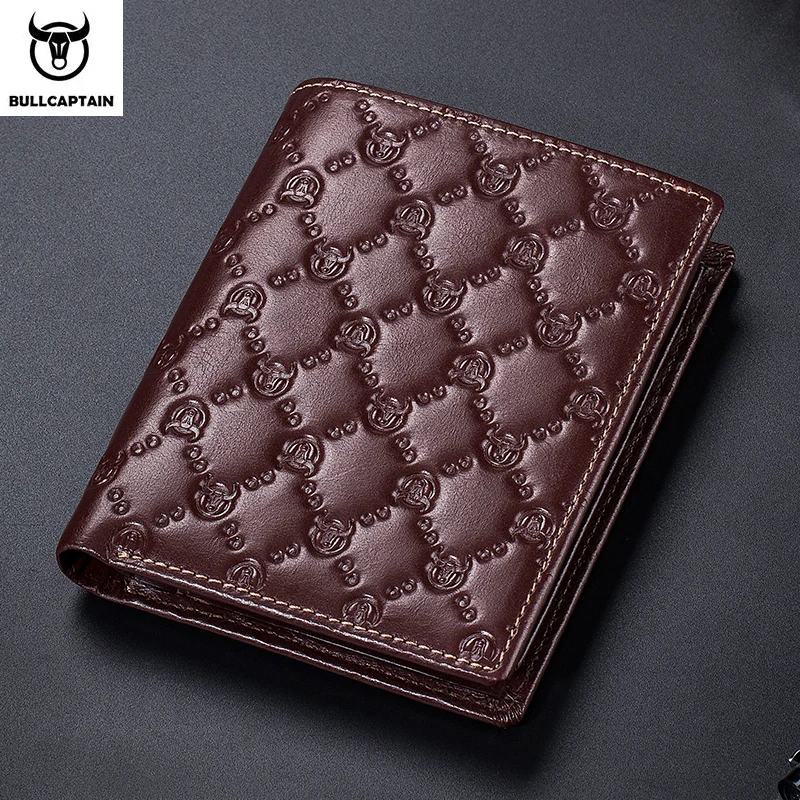 BULLCAPTAIN Man Bag Men's Genuine Leather Wallet RFID Blocking ID Window Vertical Bifold Wallet for Men with Vintage Card Holder