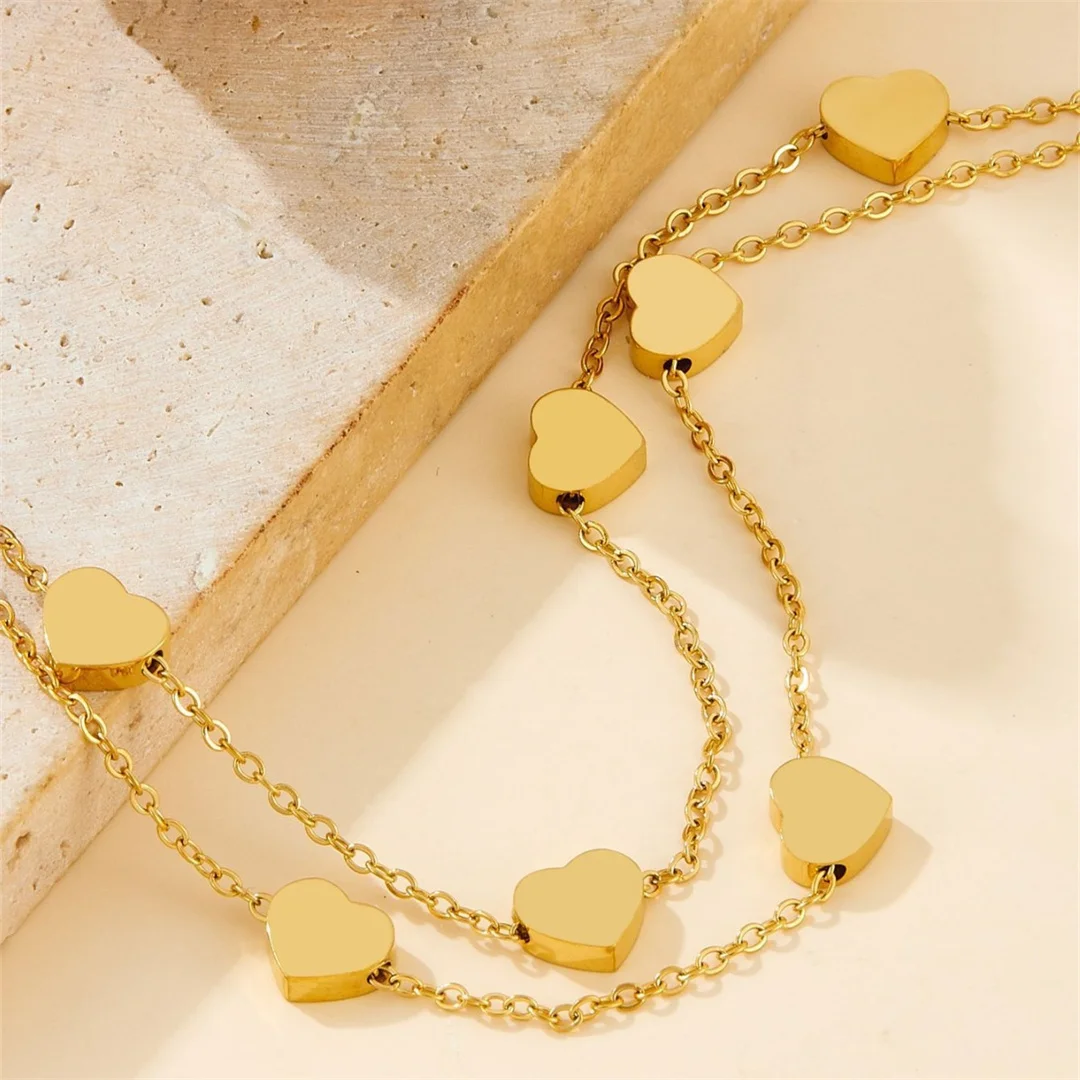 Punk Fashion Love Heart Charm Bracelet Female Gold Color Stainless Steel Multilayer Chain Link Bracelet for Women Jewelry Gift