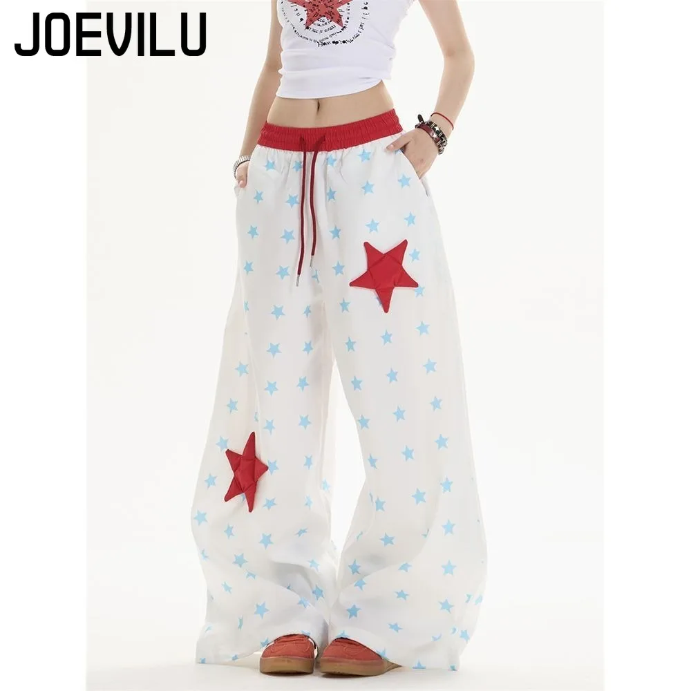 Pantalones de estrella Retro americanos, pantalones informales estampados para mujer, nuevos pantalones holgados, finos y versátiles, ligeros, de pierna ancha, ropa para mujer