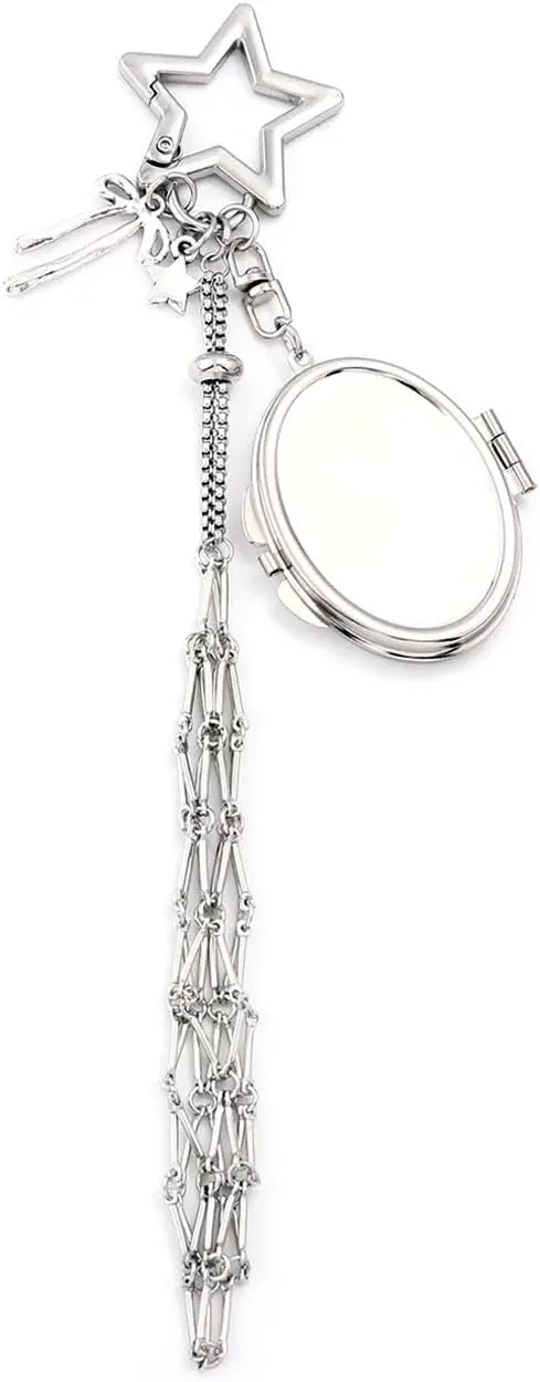 

Silver Lip Balm Holder Mirror Keychain Cute Purse Charm Y2K Aesthetic Accessory