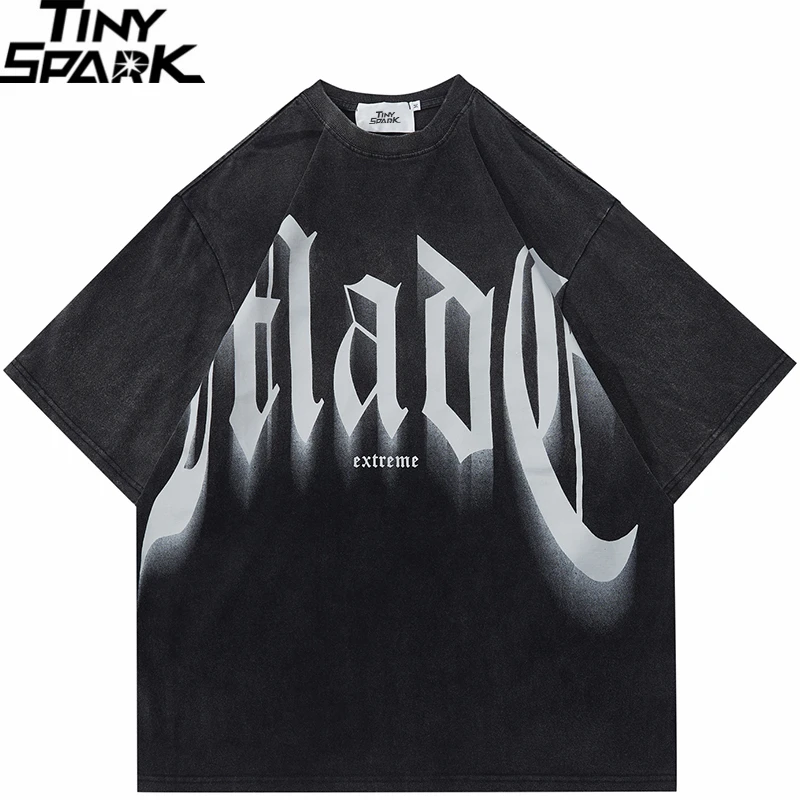 Men Streetwear Hip Hop Oversized T Shirt  Harajuku Gradient Color Tie Dye Letter Graphic T Shirt 2024 Loose Tshirt Tees Cotton