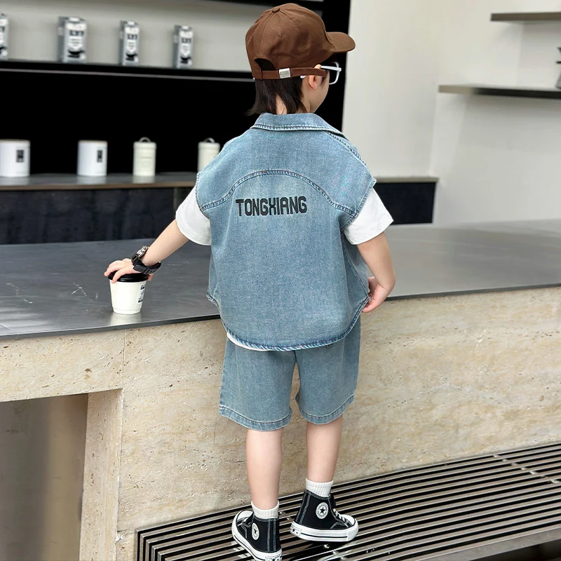 Conjunto de ropa para bebé, chaleco vaquero para niño, camiseta