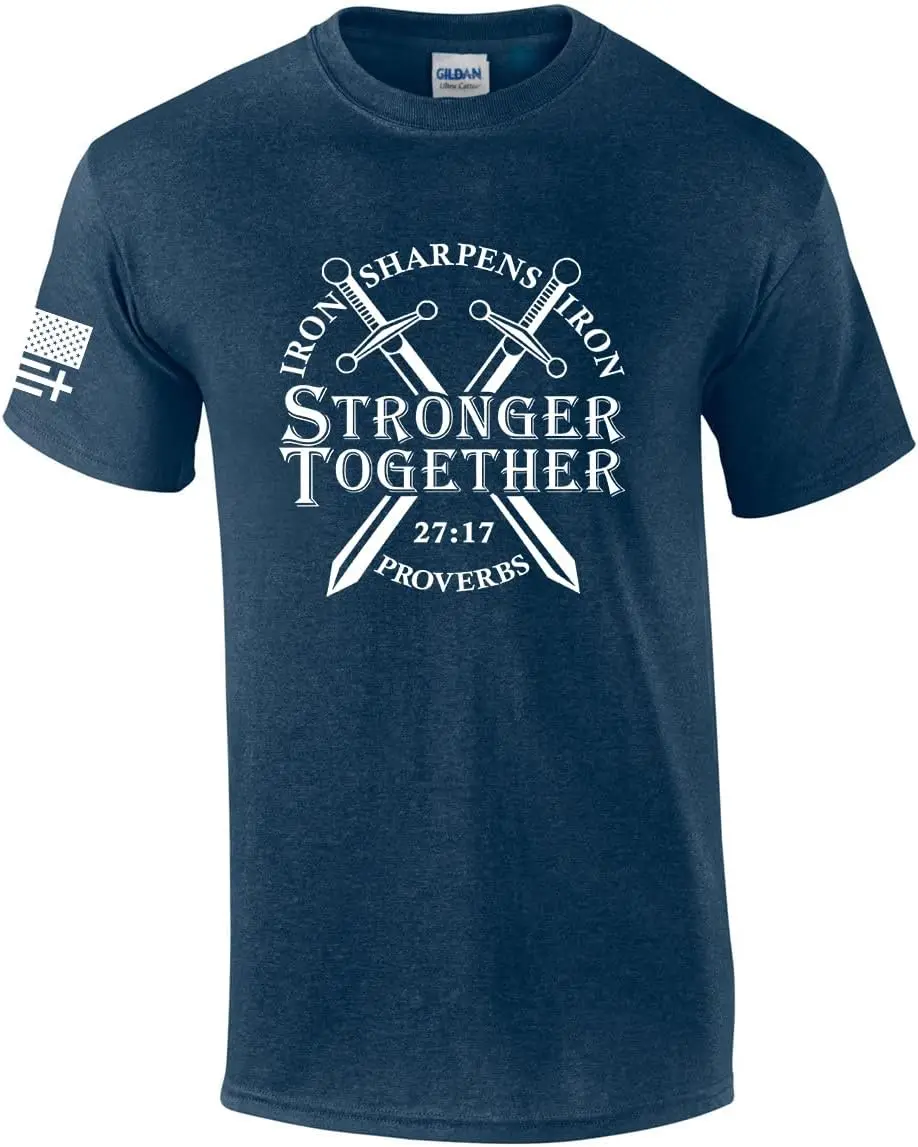 

Mens Christian Iron Sharpens Iron Stronger Together Proverbs 27:17 Short Sleeve T-Shirt Graphic Tee
