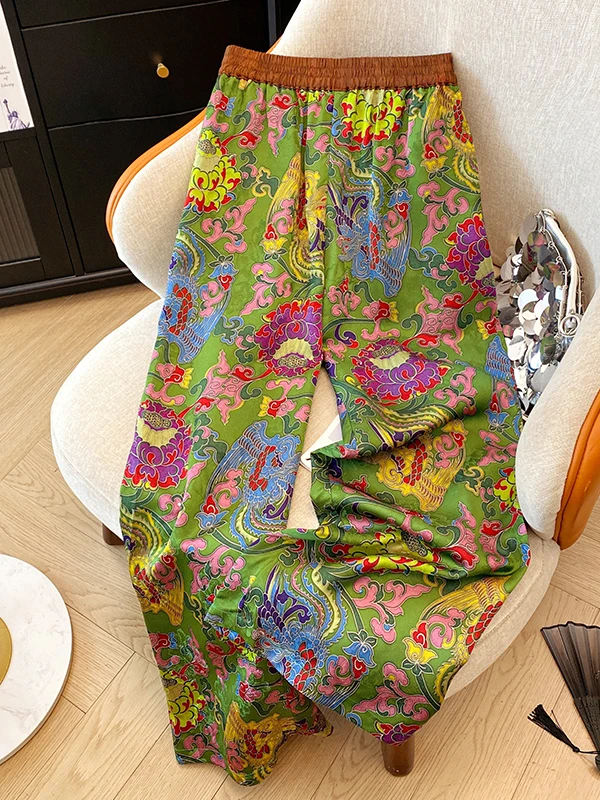 

New Chinese Sle Heavy Embroidery Wide Leg Pants Women's Casual High Waist Drapey Spring Autumn plus Size Comfortable Long T...