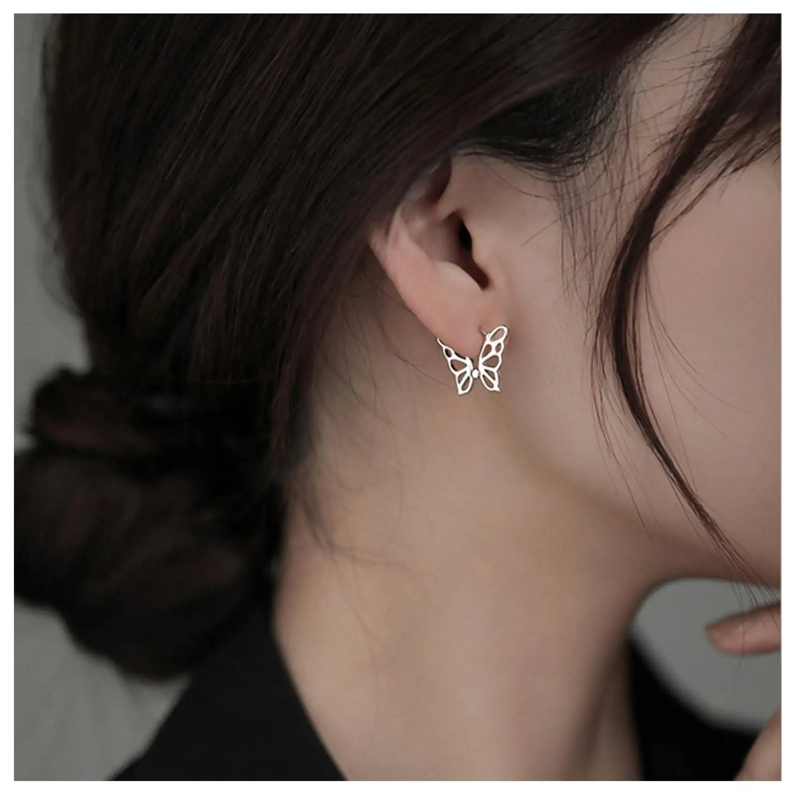 أقراط على شكل فراشة 925 مطلية بالفضة وخفيفة الوزن ومستوحاة من الطبيعة، مجوهرات يومية للنساء