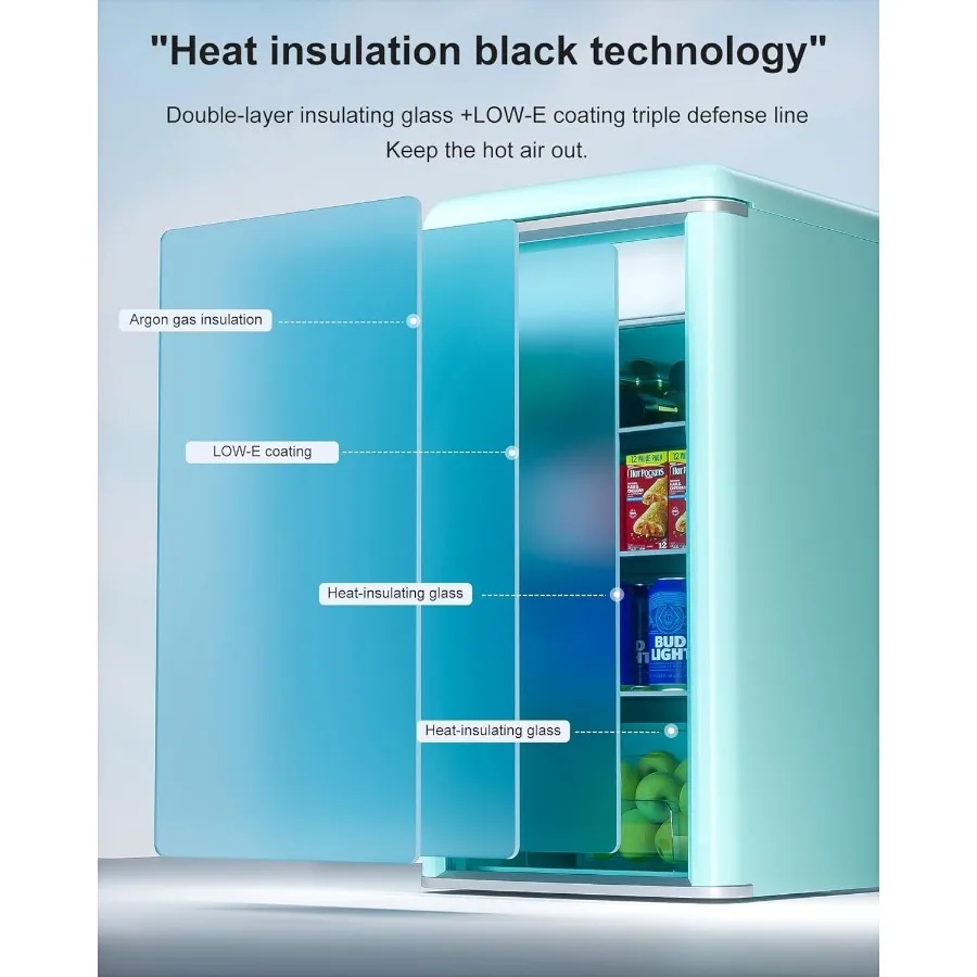 ثلاجة بباب زجاجي مزدوج لمبرد المشروبات بتقنية 4.9 قدم مكعب - تحمل مساحة تجميد سعة 120 لترًا سعة 8 لترًا و5 إعدادات لدرجة الحرارة وغطاء قابل للتعديل
