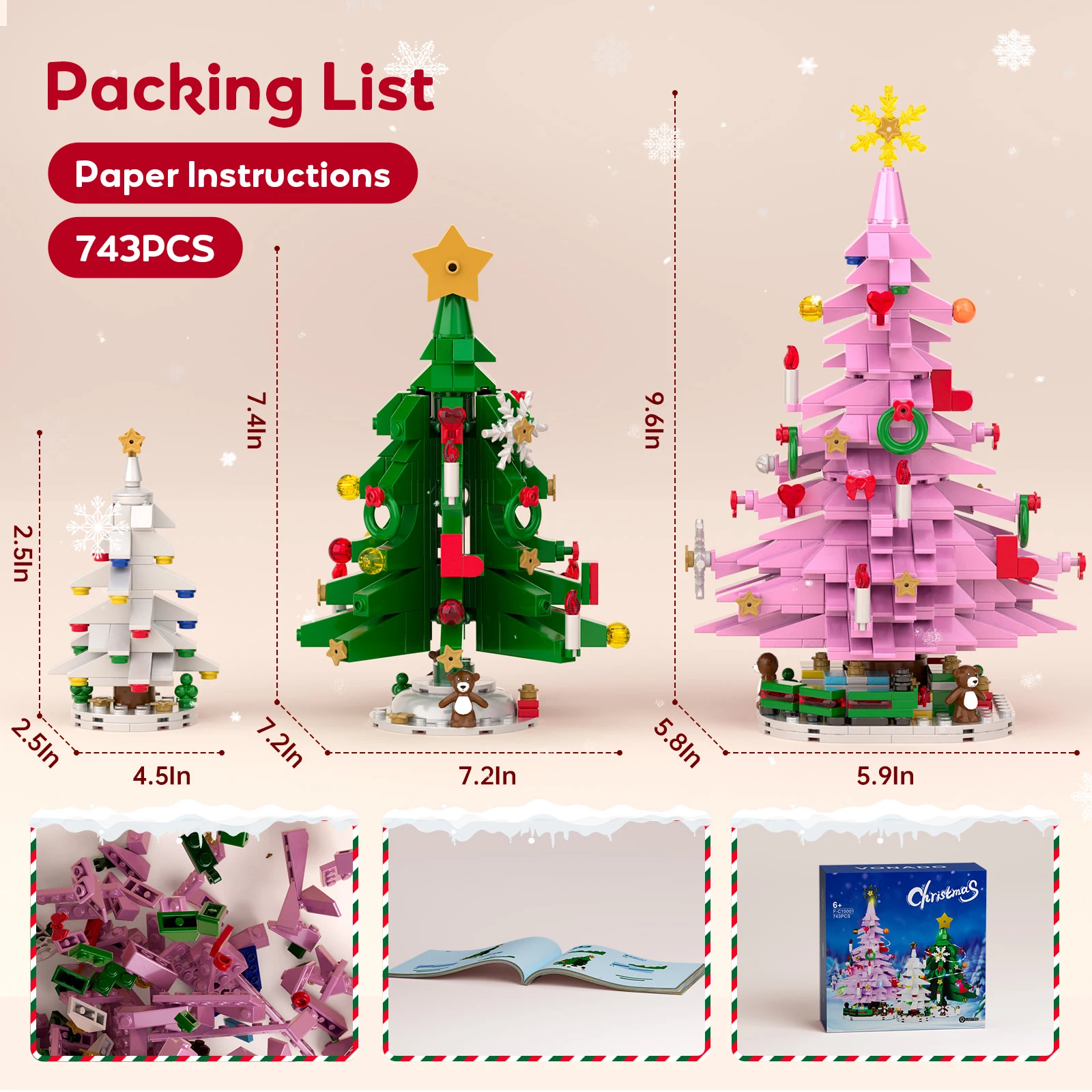 3 in 1 Christmas Tree Building Block Toys Includes Three Different Sizes Colors of Christmas Trees Creative Christmas Gifts