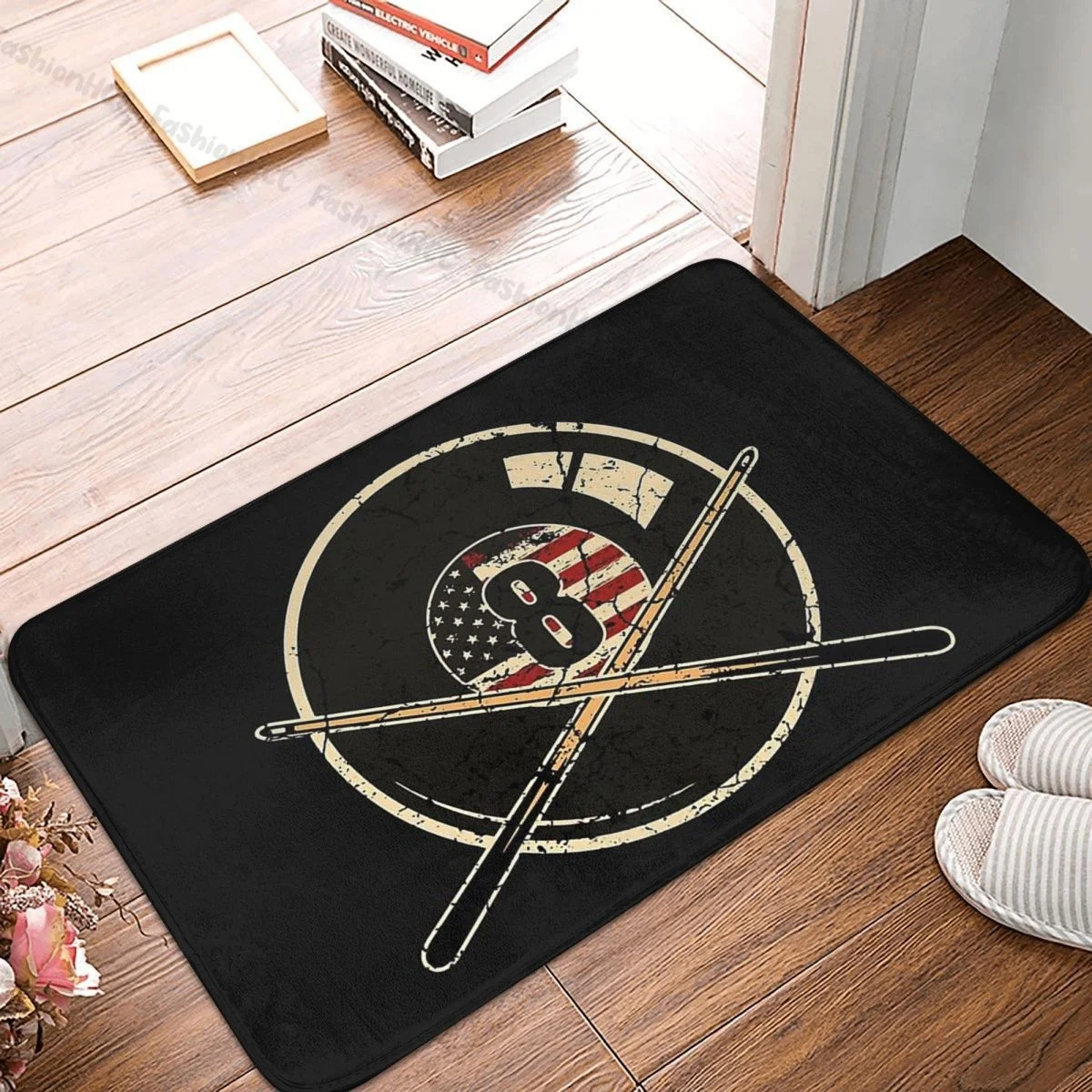 Billiard Cue Sport Pool Snooker Non-slip Doormat Eight Balls With American Flag Bath Kitchen Mat Outdoor Carpet  Modern Decor