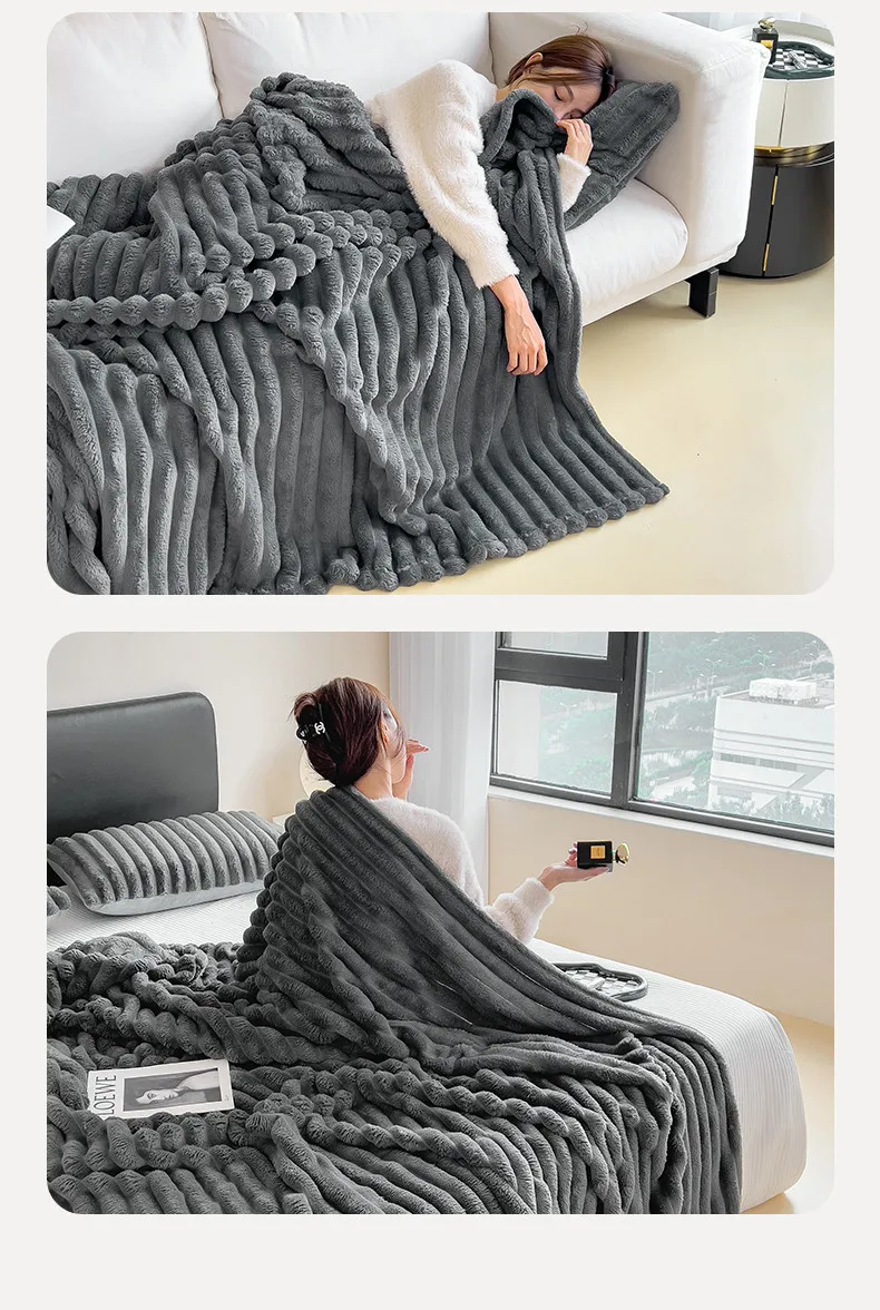 2025 Herbst- und Winter-Neuheit: Einfarbige Decke aus Imitatkaninchenfell, Verdickte Decke, Zieh-Milchfleece-Decke, Ohne Kissenbezug – Detail 15