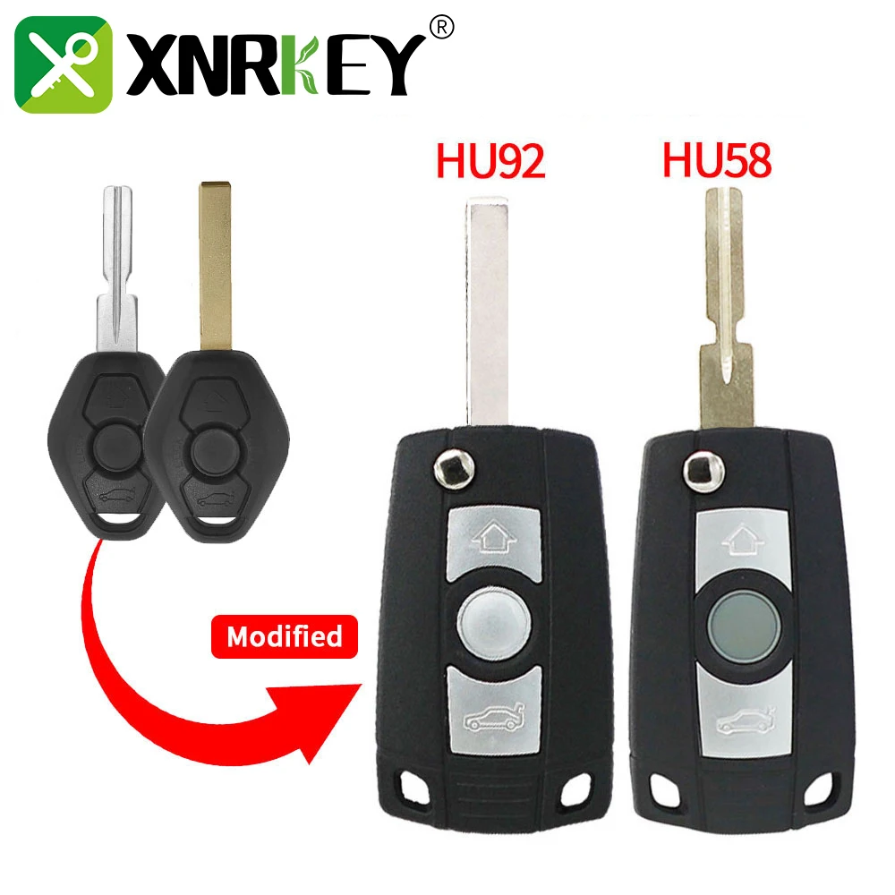 

XNRKEY 3 Buttons Modified Remote Flip Key Shell for BMW E46 E36 E38 E39 E83 E53 Z3 Z4 X3 X5 325i 3 5 7 Series HU92/HU58 Blade