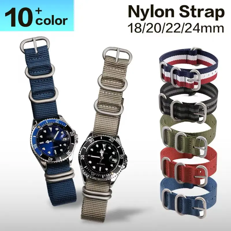 18mm20mm22mm24mm Nylon woven canvas NATO watchband strap Fine steel needle buckle Universal bracelet for SEIKO IWC Citizen Rolex