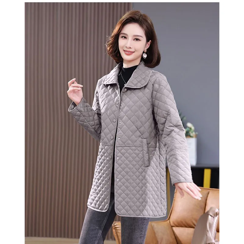 Giacca imbottita in cotone leggero casual primavera autunno nuova da donna Cappotto casual da donna imbottito in cotone scozzese con diamanti di alta qualità