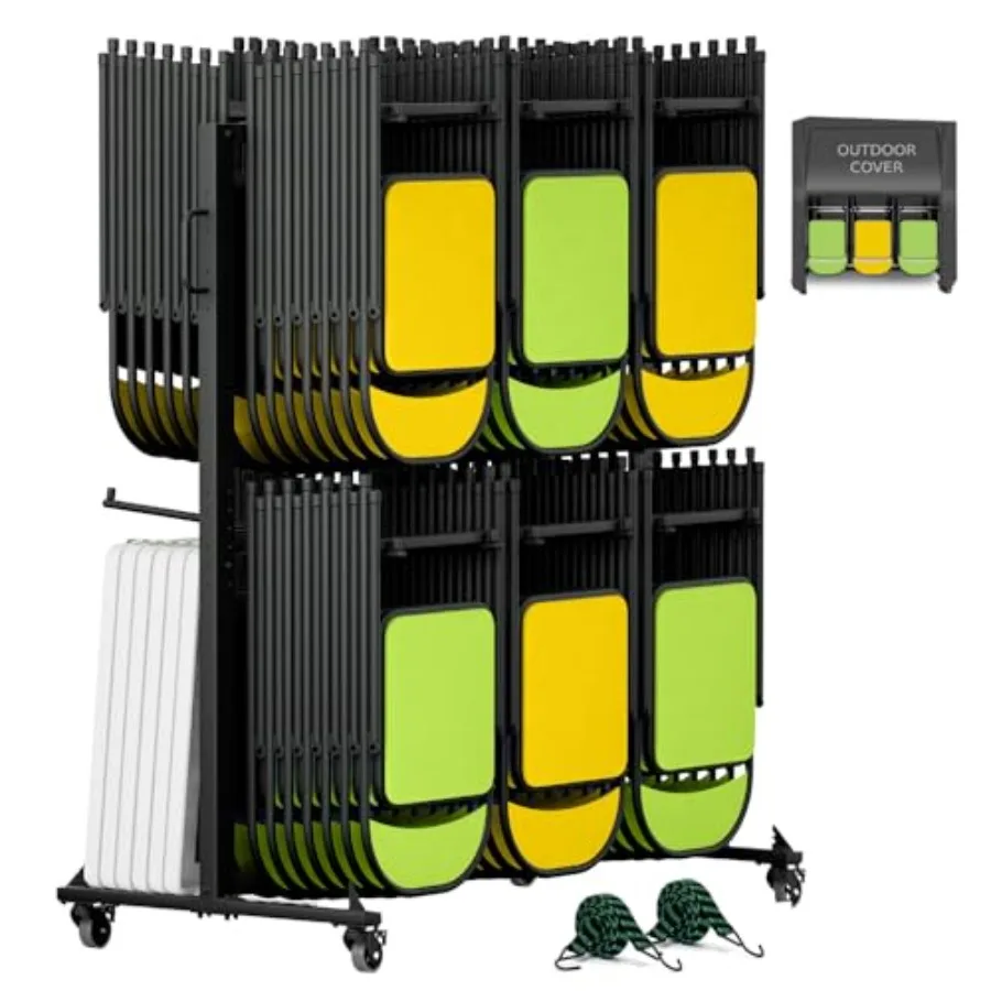 

Folding Chair Rack for Event Setup, Steel Frame with Black Powder-Coat Finish, Heavy-Duty 800 LBS Capacity, Holds 84 Chairs or