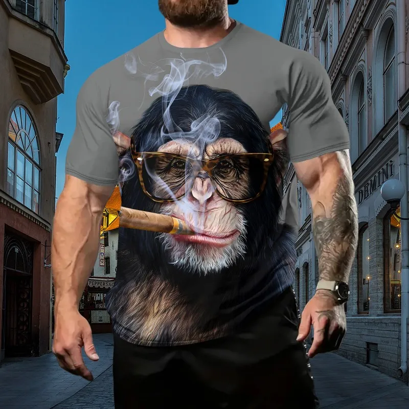 

Hip Hop Summer Funny Animal Orangutan 3d Printed Men's T-Shirt Street Creative O Collar Short Sleeve Casual Loose Quality Top