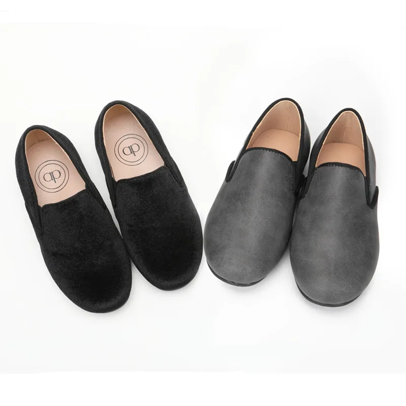 AP-mocasines de terciopelo para bebés y niños, zapatos planos informales de cuero negro, azul y gris, moda de otoño e invierno