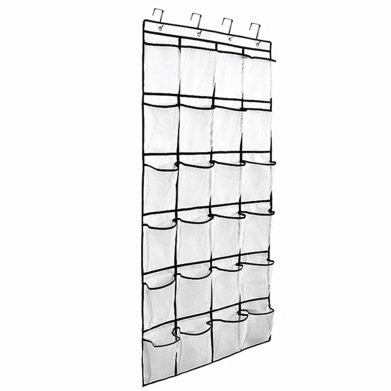 

24 Grid Organiser Fabric Closet Bag Wall-mounted Sundries Shoe Storage Rack Mesh Pocket Clear Hanging Over The Door Cloth Box