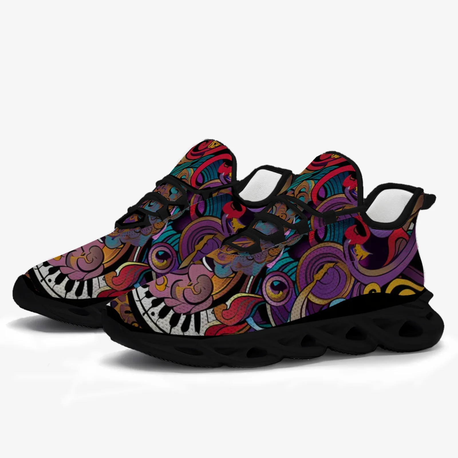 Customized music art graffiti men's and women's fashion casual sports shoes, mesh upper lightweight sneakers