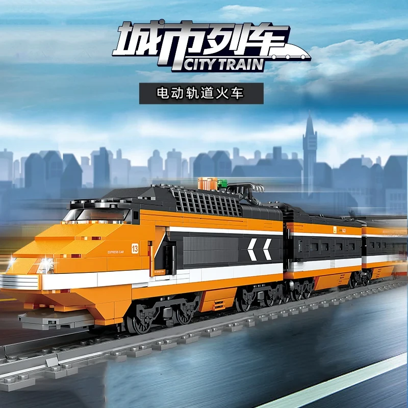 98223 1260pcs Technical Battery Powered Electric Sky High-speed Train Horizon Express 6 Dolls Building Block Toy