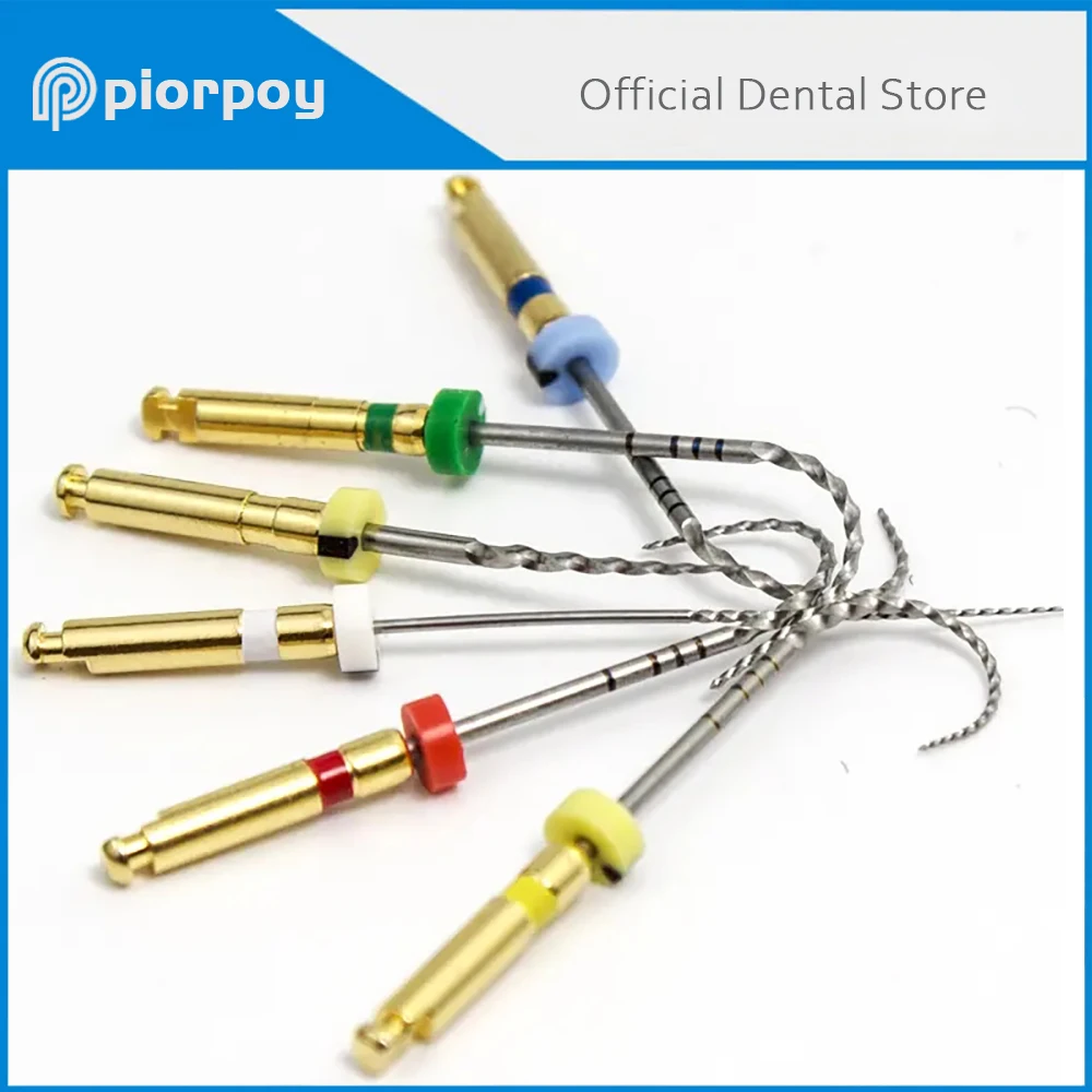 PIORPOY 6Pcs Dental Endodontic Files Gold Endo File Root Canal Heat Activated File 19/21/25mm Nickel Titainium Instrument Tools