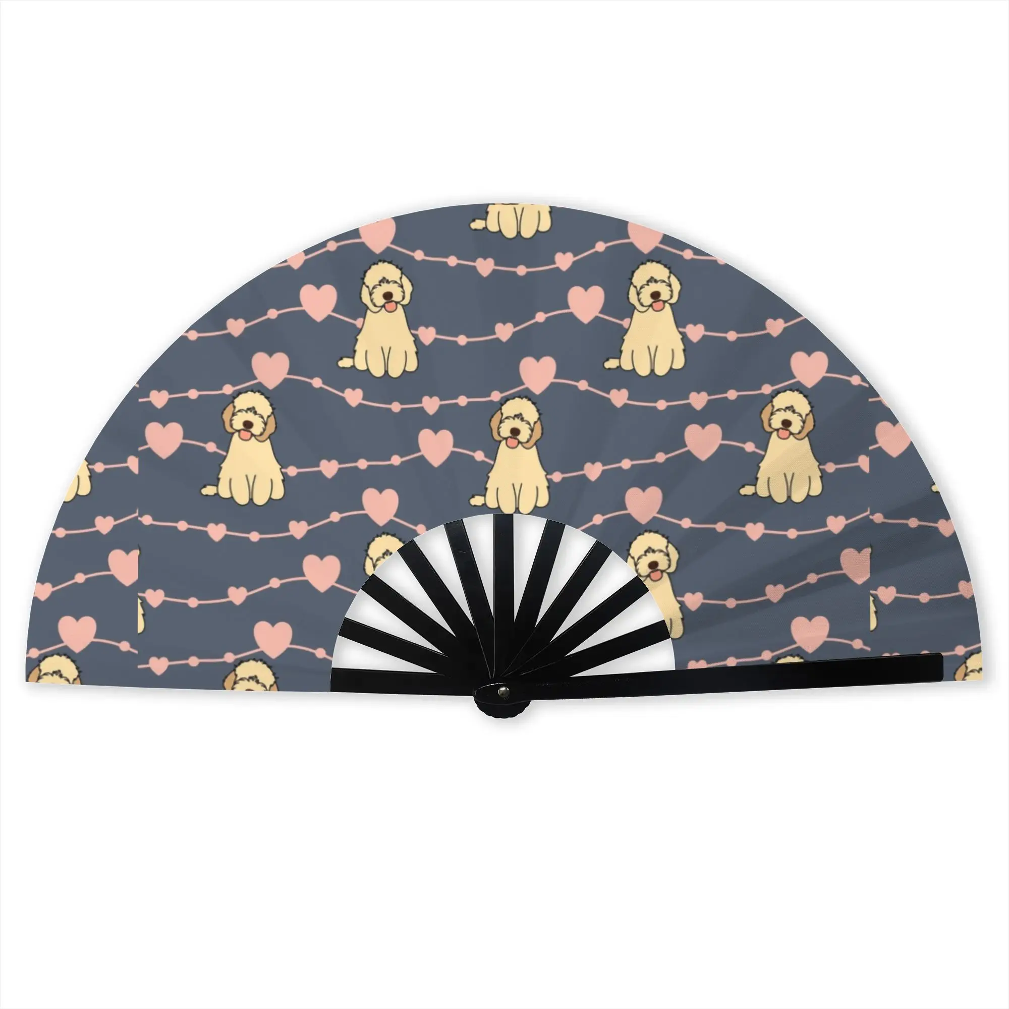 Love Dog Poodle Traditional Folding Fan Oriental Art Pet Puppy High-Quality Polyester Fans Gift  Exquisite Decorative Hand Fan