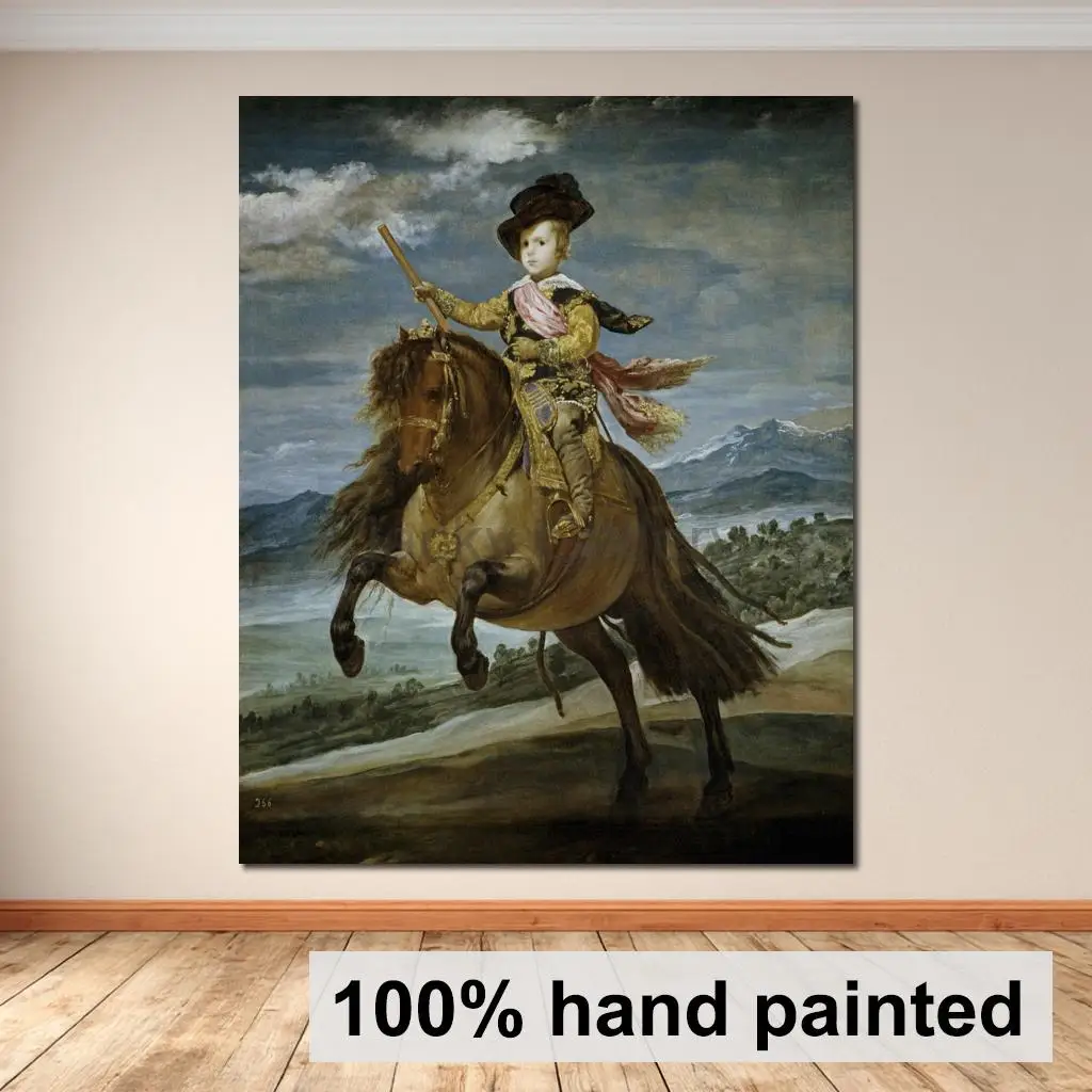 Handmade Classical Oil Painting Questrian Portrait Prince Balthasar Charles Diego Velazquez Large Realist Canvas Art Home Decor