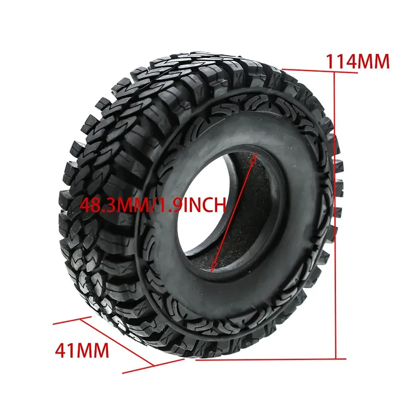 Pneu de roda de borracha rc, 4 unidades, 1.9 polegadas, para 1:10 rc rock crawler trx4 bronco d90 d110 axial scx10 90046 rc4wd cc01 tf2