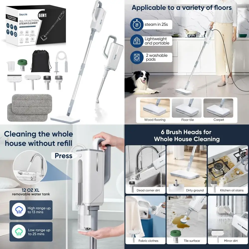 

Multi-Function Steam Mop for Home - 6-in-1 Attachments for Cleaning Hardwood Floors, Clothes, and More