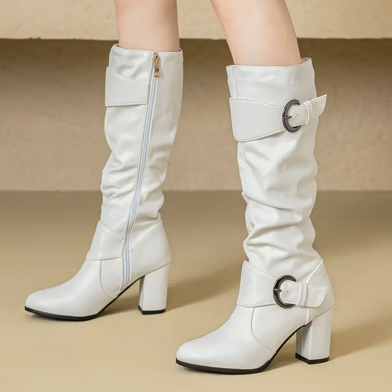 Женские Плиссированные сапоги из мягкой искусственной кожи, Размеры 33-52