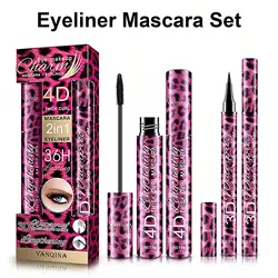 YANQINA Liquid Eyeliner Pencil 4D Waterproof Mascara Set Cosmetics Eye Liner Thick Curling Mascara Eyebrow Pencil Eyes Makeup