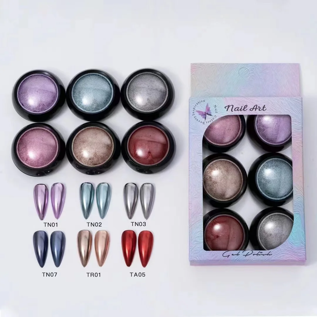 Pó Espelho Mágico para Nail Art, Ouro, Prata, Antiguidade, Cobre, Esfregando Brilhante, Glitter, Flocos de Pigmento, Metálico, Cromo, 6 Pcs