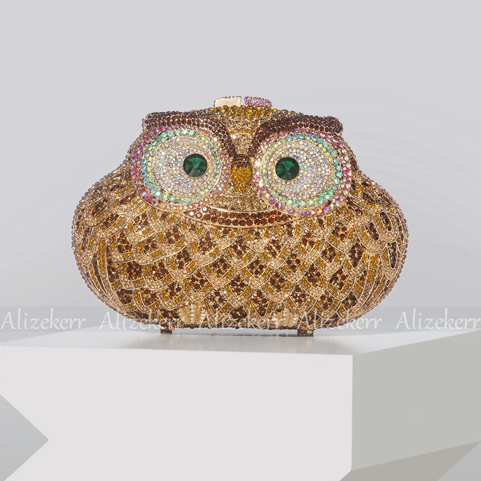 Owl Diamond Evening Clutch Purses For Women New Luxury Boutique Novelty Metallic Chain Crystal Small Handbag Chic Party Wedding