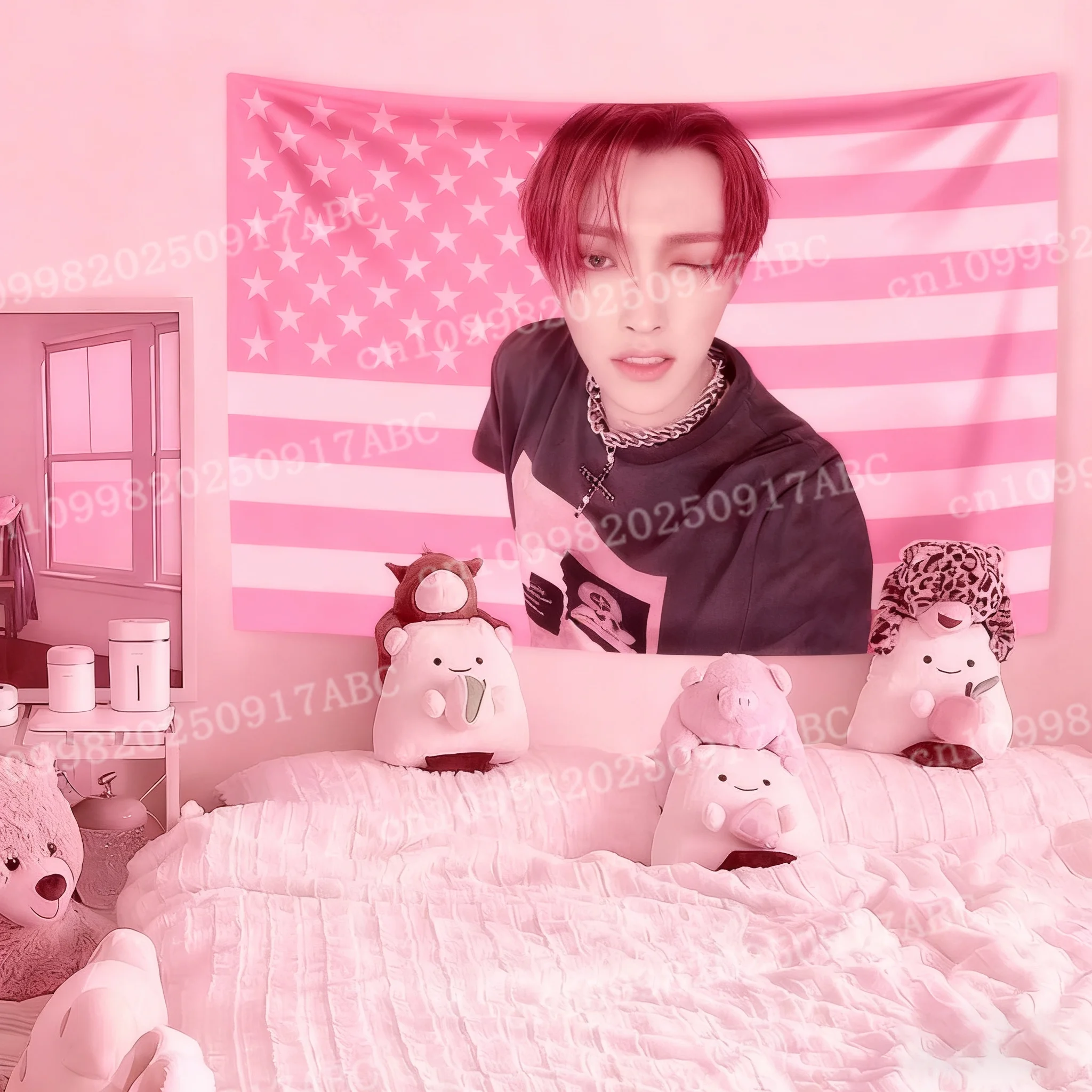 Hongjoongs Wandteppich mit amerikanischer Flagge, Kpop-Junge, Gruppenmitglied, Heimdekoration, Wandteppich, zum Aufhängen, Schlafzimmer, Banner, Fans, Geschenk, Heim-Wandteppich