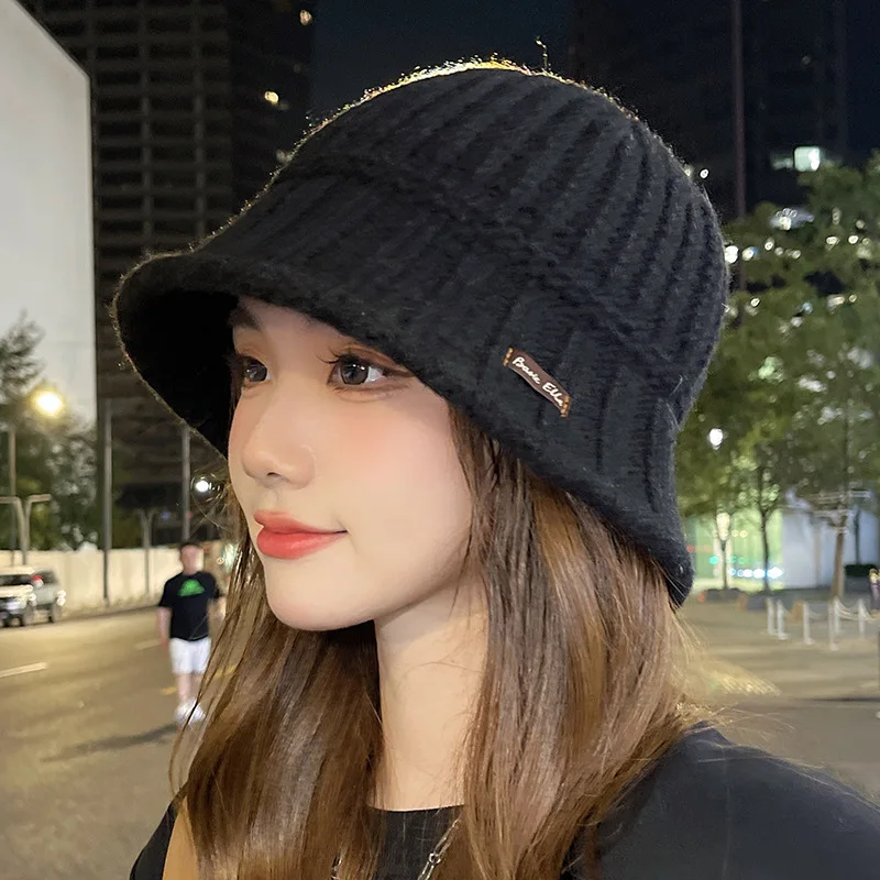 Korean Bucket Hat Autumn and Winter New Thick Needle Retro Splicing Knitted Basin Hat Japanese Versatile Fashion Thermal Hat