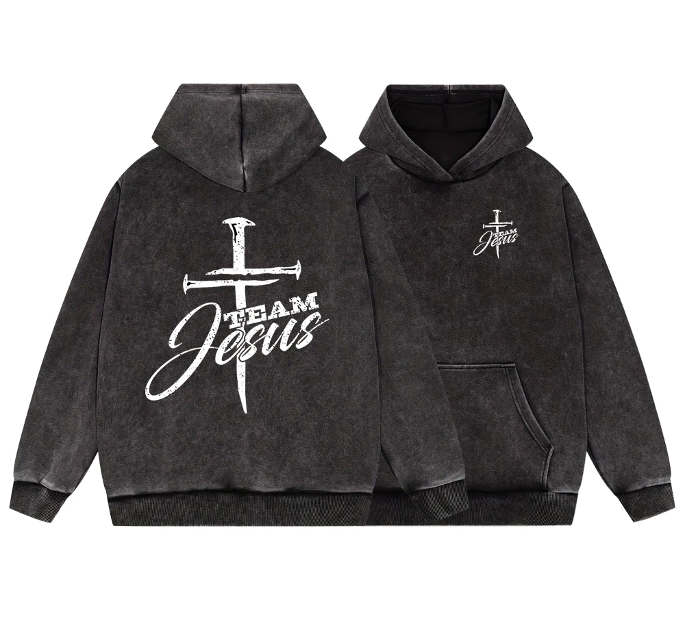 Jesus Team And Sword Man Vintage Washed Cotton Sweatshirts Autumn Casual Warm Pullover Fashion Soft Hoodie Street Casual