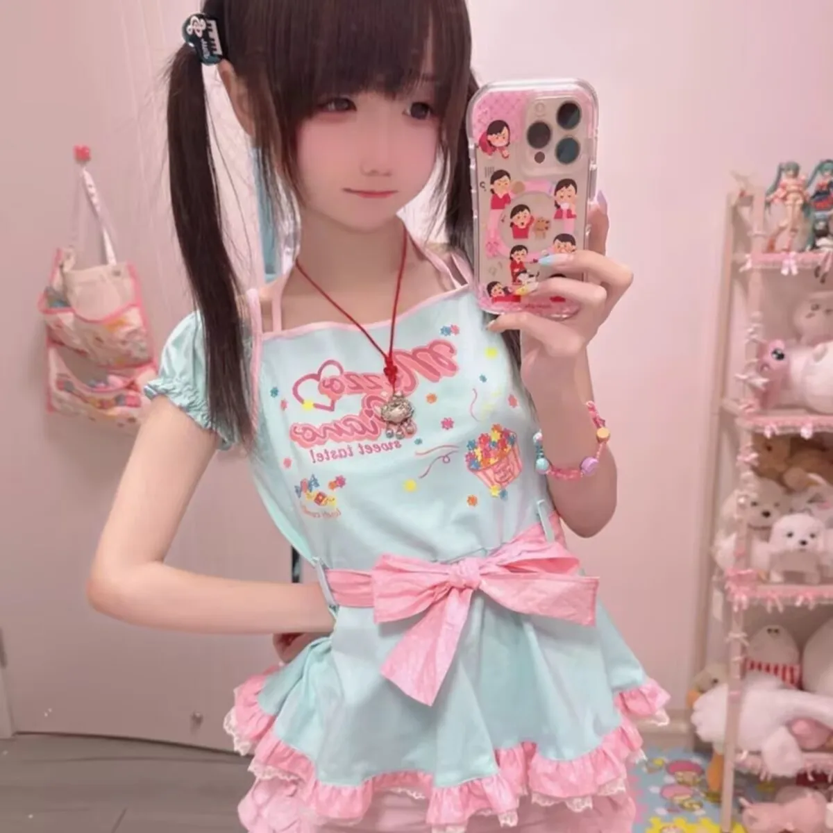 اليابانية Kawaii طباعة لوليتا تي شيرت المرأة Y2k لطيف تيز الصيف الحلو القوس الرسن الرقبة ضمادة قصيرة الأكمام ملابس علوية من القطن