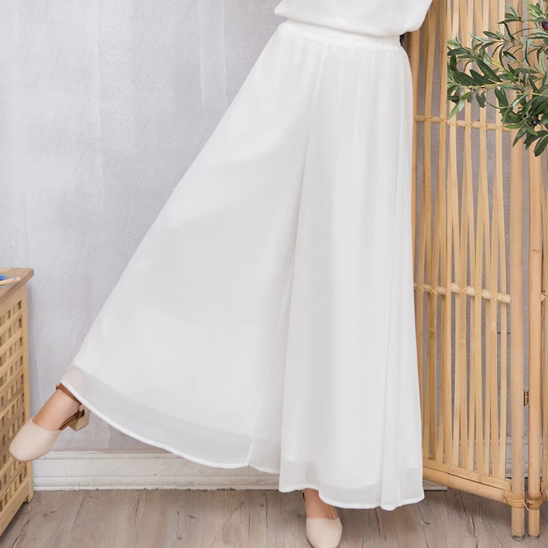 

Женские летние брюки с высокой талией и широкими штанинами, длинные расклешенные брюки для йоги, шифоновые струящиеся брюки, ретро-брюки прямого кроя